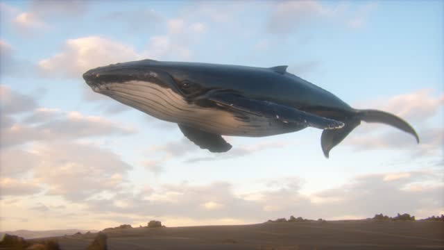 Surrealist Animation of a Humpback Whale in the Sky.