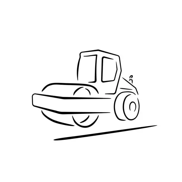 Vector illustration of Road roller icon in brush stroke style