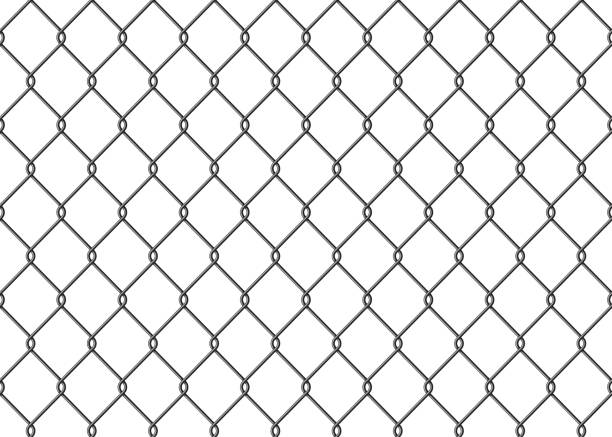 istock Realistic metal wire chain link fence seamless pattern. Steel lattice with rhombus, diamond shape. Grid fence background. Prison wire mesh seamless texture. Vector illustration on white background 1470232226