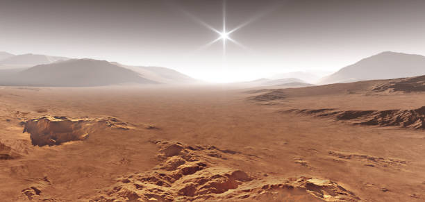 istock Sunset on Mars. Martian landscape with sand dunes. 3D illustration 1470232341