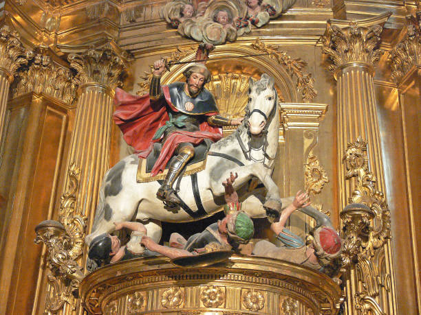 Statue of Saint James the Moor-slayer or Santiago Matamoros in the Cathedral of Burgos, Spain stock photo