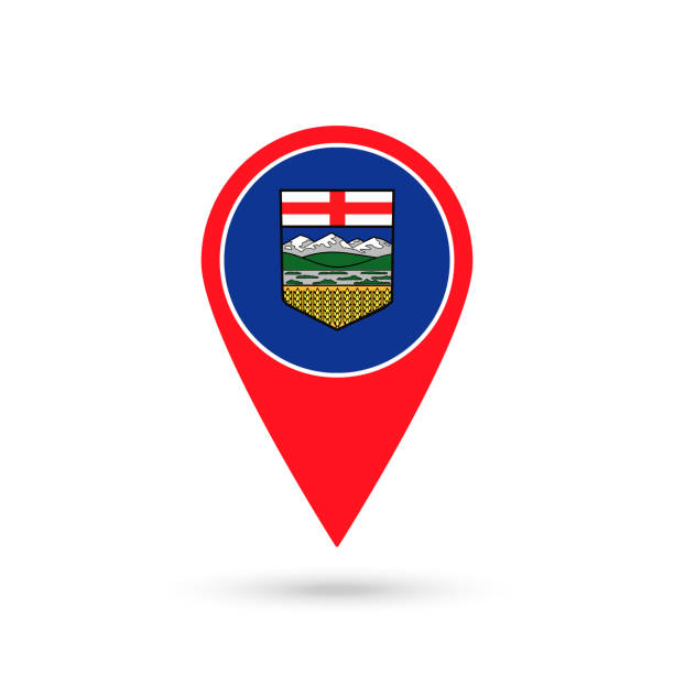 ilustrações de stock, clip art, desenhos animados e ícones de map pointer with province alberta. vector illustration. - alberta flag canada province