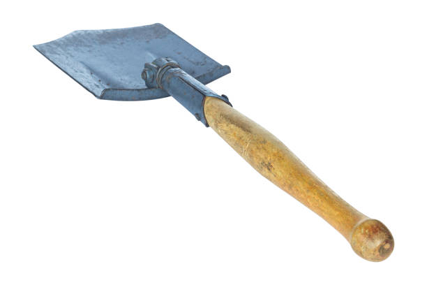 folding shovel, collapsible sapper shovel isolated from background