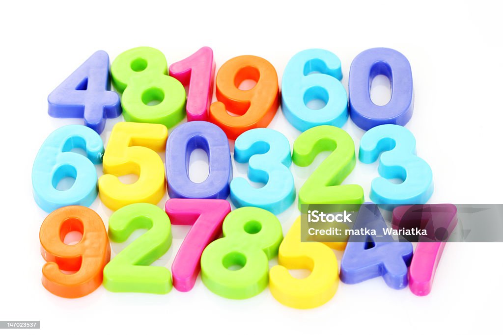 Foam numbers of various colors for math colorful number on white - education Number Magnet Stock Photo