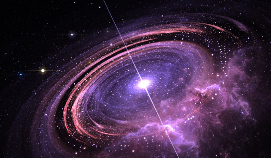 Quasar surrounded by an orbiting accretion disk of gas, Supermassive star with X-rays and electromagnetic radiation