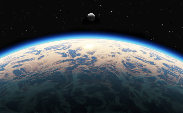 istock Earth sunrise with clouds, moon and stars 1470238915