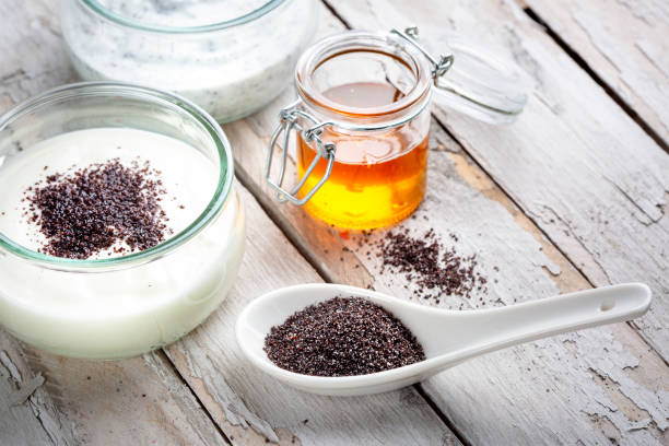 Poppy seed yoghurt dessert and honey