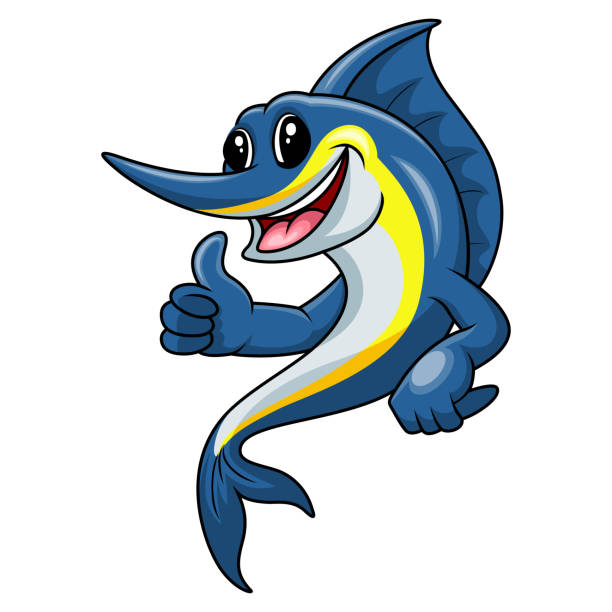 ilustrações de stock, clip art, desenhos animados e ícones de cute marlin fish waving hand - marlin sailfish nature saltwater fish