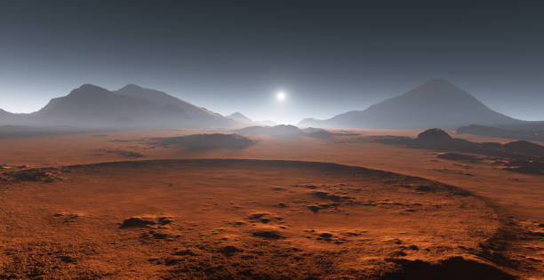 istock Sunset on Mars. Martian landscape. 3D illustration 1470243418