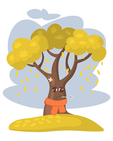 Tree Sickness Icon Sick Comic Tree With Thermometer And Scarf Vector Illustration Stock ...