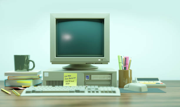 Office Work Room Setup With A Classic 90s PC Computer stock photo