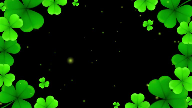 4K Shamrock with particles, Green clover leaves on Alpha background, St. Patrick's day background frame animation