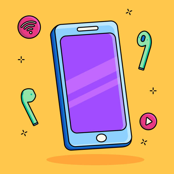 smartphone with airphones vector illustration - spotify stock illustrations