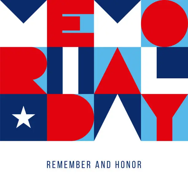 Vector illustration of Memorial Day greeting card with geometric typography.