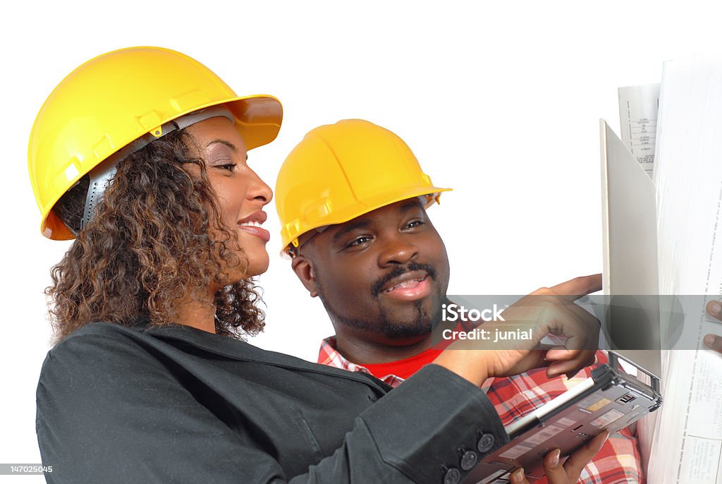 Construtores falando - Foto de stock de Afro-americano royalty-free