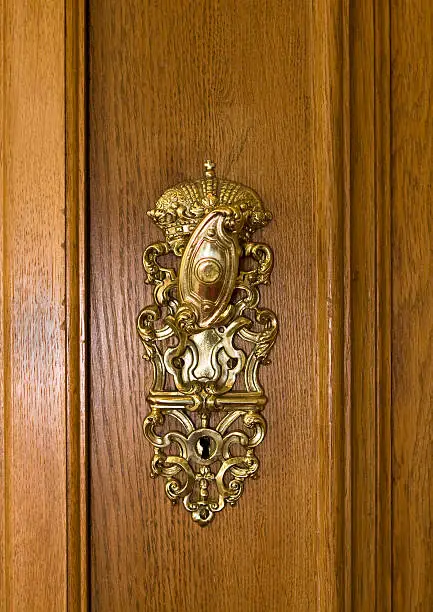 Closeup of vintage doorhandle and keyhole