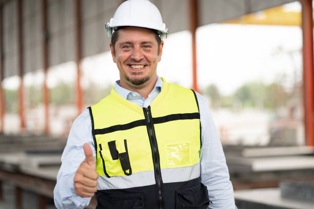 istock Portrait caucasian engineer man cross arm at precast site work 1470255932