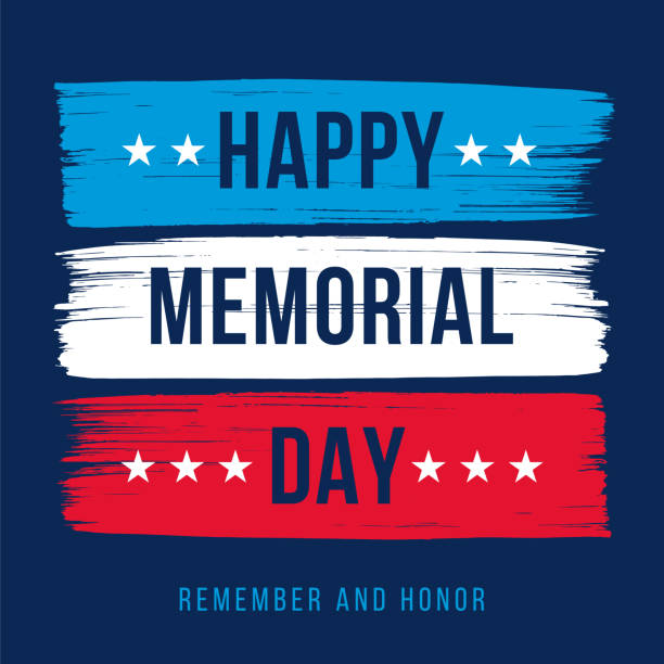 ilustraciones, imágenes clip art, dibujos animados e iconos de stock de feliz día de los caídos. hermosa tarjeta de felicitación moderna con bandera estadounidense. - war memorial holiday