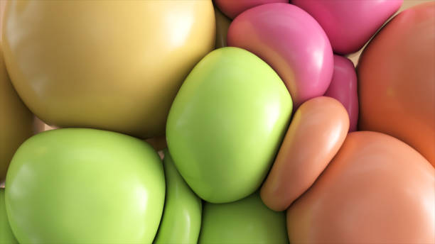 istock Abstract background with dynamic spheres. 3D rendering of soft pink, beige and green balls flying. 3d illustration 1470256714