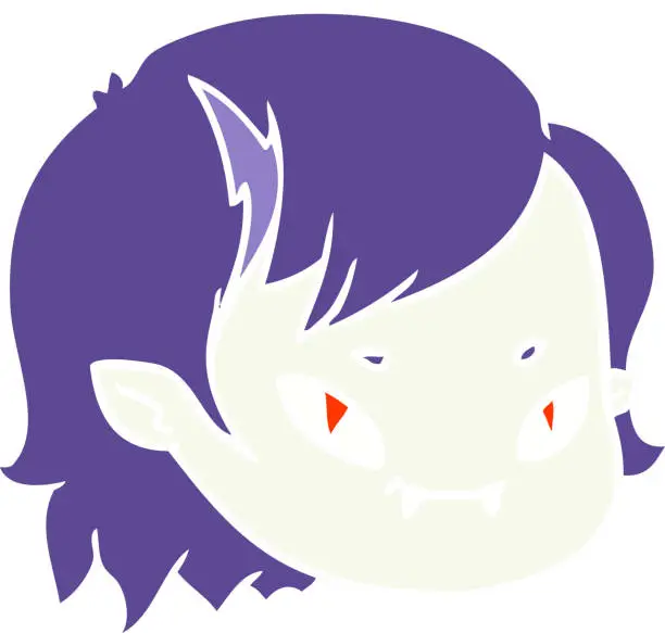 Vector illustration of flat color style cartoon vampire girl face