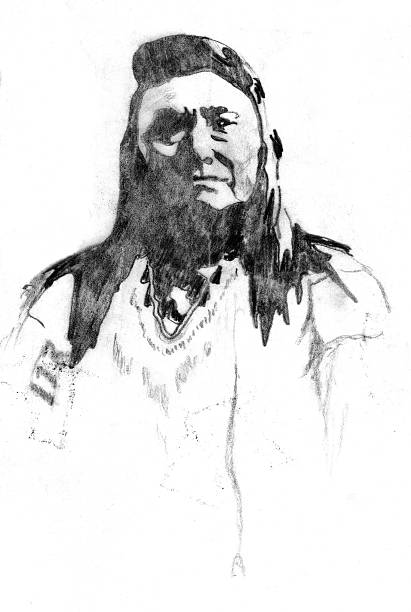 Drawing of a Native American Indian My graphite sketch of a native american chief from late 1800's kiowa stock illustrations
