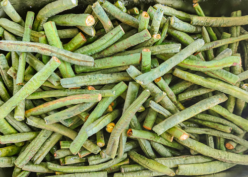 Close-up shot of chopped Chinese long bean