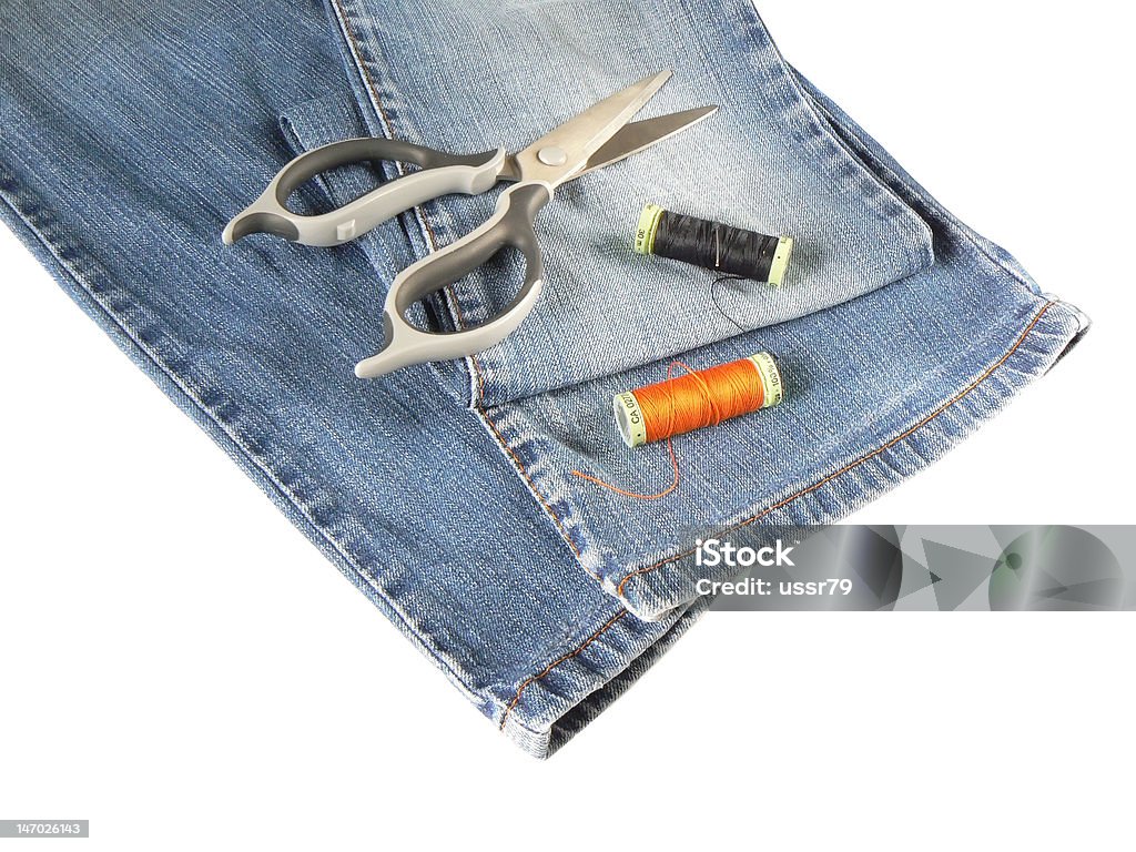 Coudre accessorys et jeans - Photo de Accessoire libre de droits