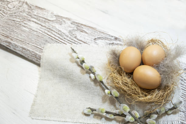 istock The eggs lie in a nest on the table. 1470263321