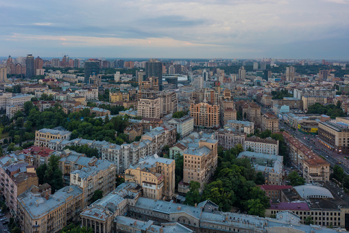 Aerial view of Kyiv city downtown urban skyline.