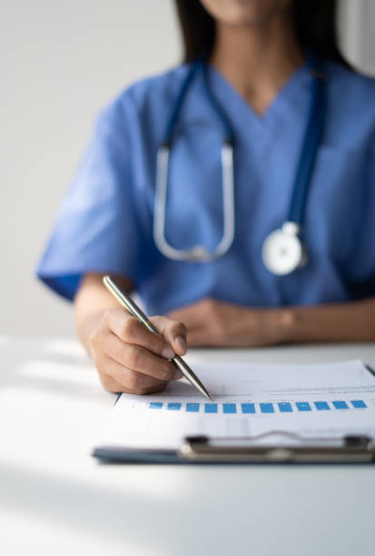istock Doctor writing on a prescription note. copy space. 1470266862