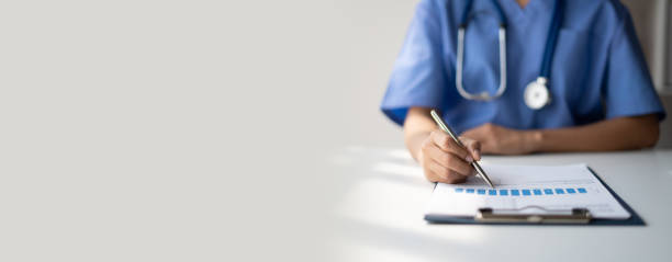 istock Doctor writing on a prescription note. copy space. 1470266964