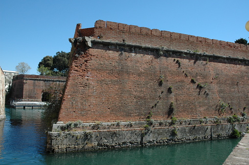 Corner of the Fortezza in the city center between the canals that lead to the sea. Leghorn