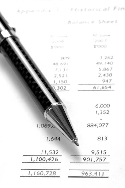 istock Black Pen On Financial Balance Sheet 147026819
