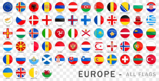 Europe Flags on Transparent Background - Complete Vector Collection Round Flag Icons of Europe french flag stock illustrations