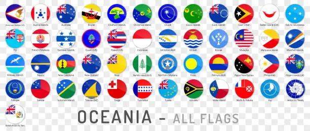 Vector illustration of Oceania Flags on Transparent Background - Complete Vector Collection