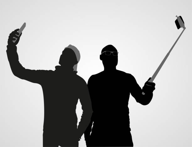 Selfie of two person. Vector illustration in HD very easy to make edits. good looking man looking up stock illustrations