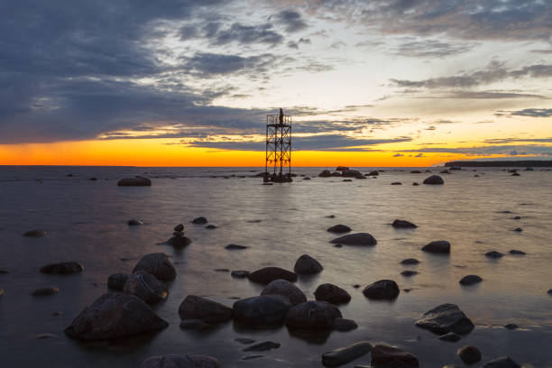 istock Baltic sea rocky shore at colorful sunset. 1470276086