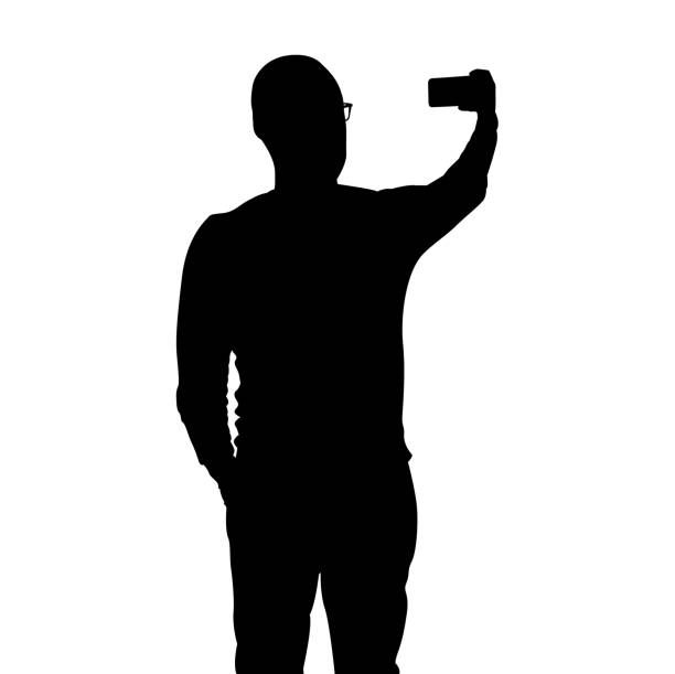 mężczyzna w selfie. - rear view people white background elegance stock illustrations
