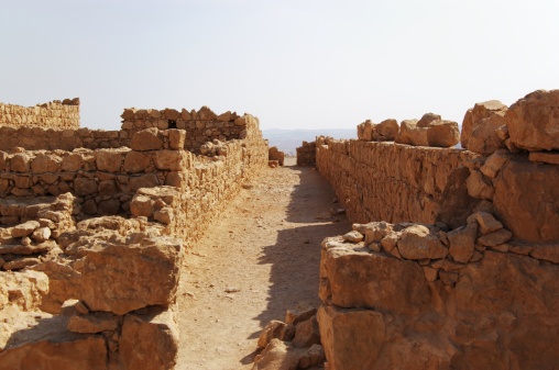 ruined street of Masada fortress in Israel