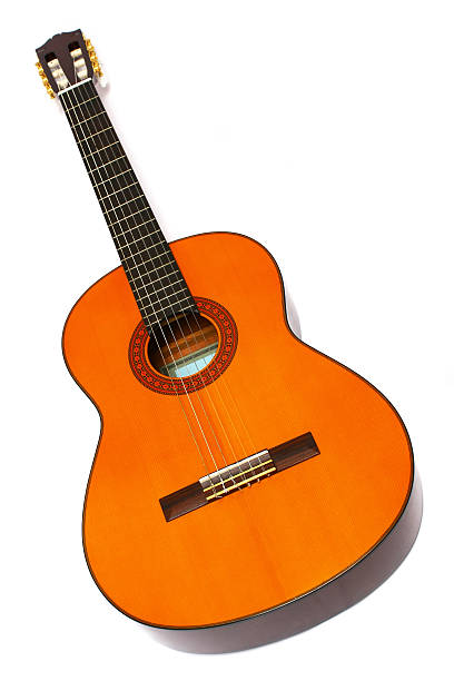 istock A wooden guitar with nylon strings on a white background 147027706