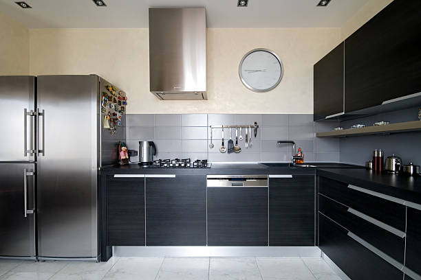 istock Interior of modern kitchen with black cabinets 147027742