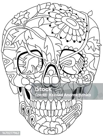 istock stylized scull. Hand drawn decorative vector illustration for coloring 1470277962