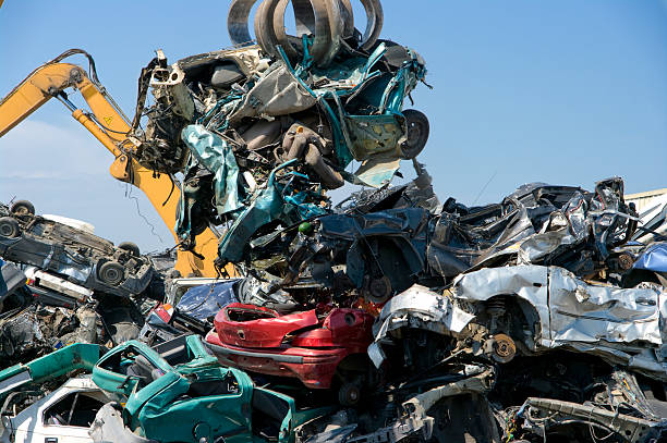 Car pile recycling stock photo