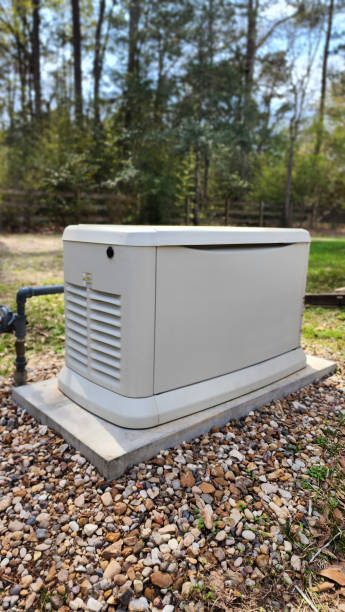 Outside generator at residential home.  Feb '23 stock photo