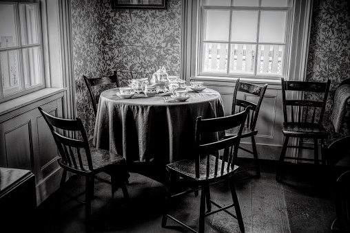 An antique table setting is on display at the lighthouse at Cape Spear, Newfoundland.