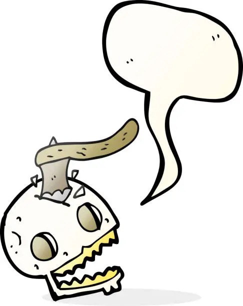 Vector illustration of freehand drawn speech bubble cartoon axe in skull