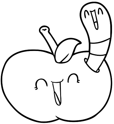 cartoon worm in happy apple