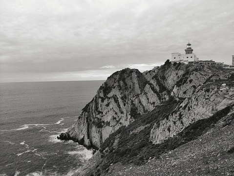 Panoramic view of the light house Cap de garde under cloudy sky in Annaba