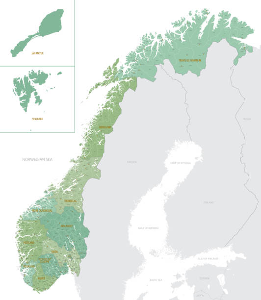 istock Detailed map of Norway with administrative divisions into Counties and municipalities and Dependent territory, major cities of country vector illustration onwhite background 1470298640