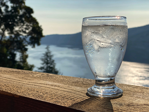 Glass of water, overlooking Finlayson Arm, Vancouver Island